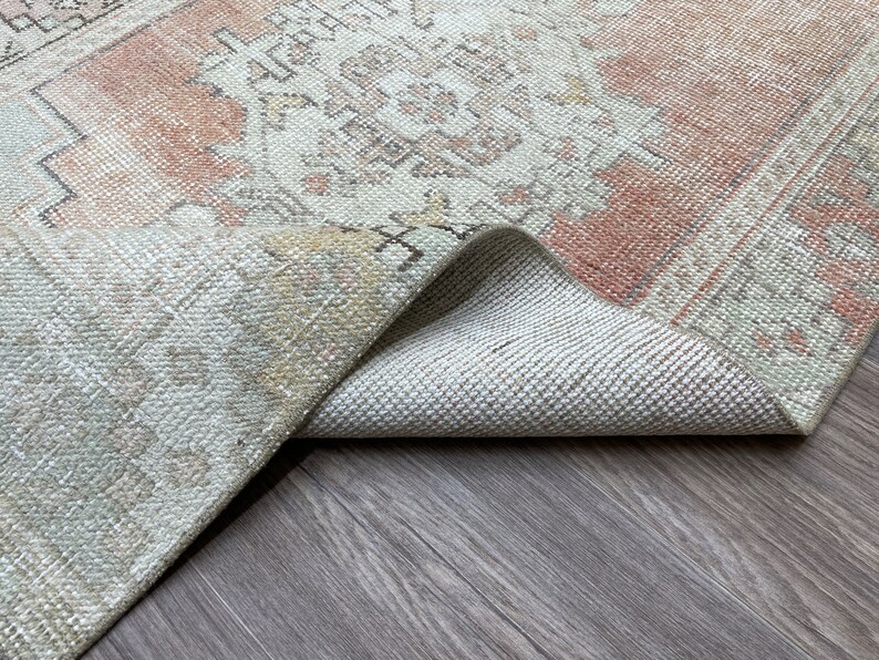 3x10 Red Beige Turkish Runner Rug, 3x10 Vintage Oushak Runner, Neutral