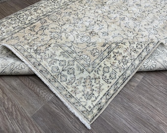 100x200 Beige Vintage türkischer Bereich Teppich, Handgeknüpfter Wollteppich, Neutral Oushak, Wohnzimmer, Küche, Schlafzimmer, Eingangsbereich, Kinderzimmer Dekor, 4x20 ft