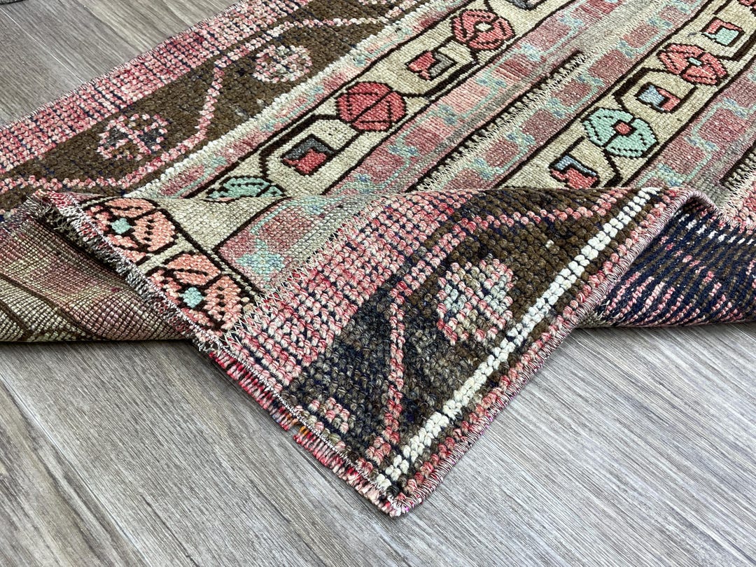 2x4 Pink Brown Vintage Turkish Rug, 2x4 Patchwork Rug, Small Oushak Rug ...