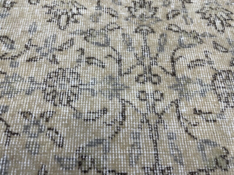 4x7 Neutral Vintage Turkish Area Rug: Beige & Blue Hand-Knotted Wool Rug, Floral Oushak, Living Room, Bedroom, Entryway, Nursery Decor image 4