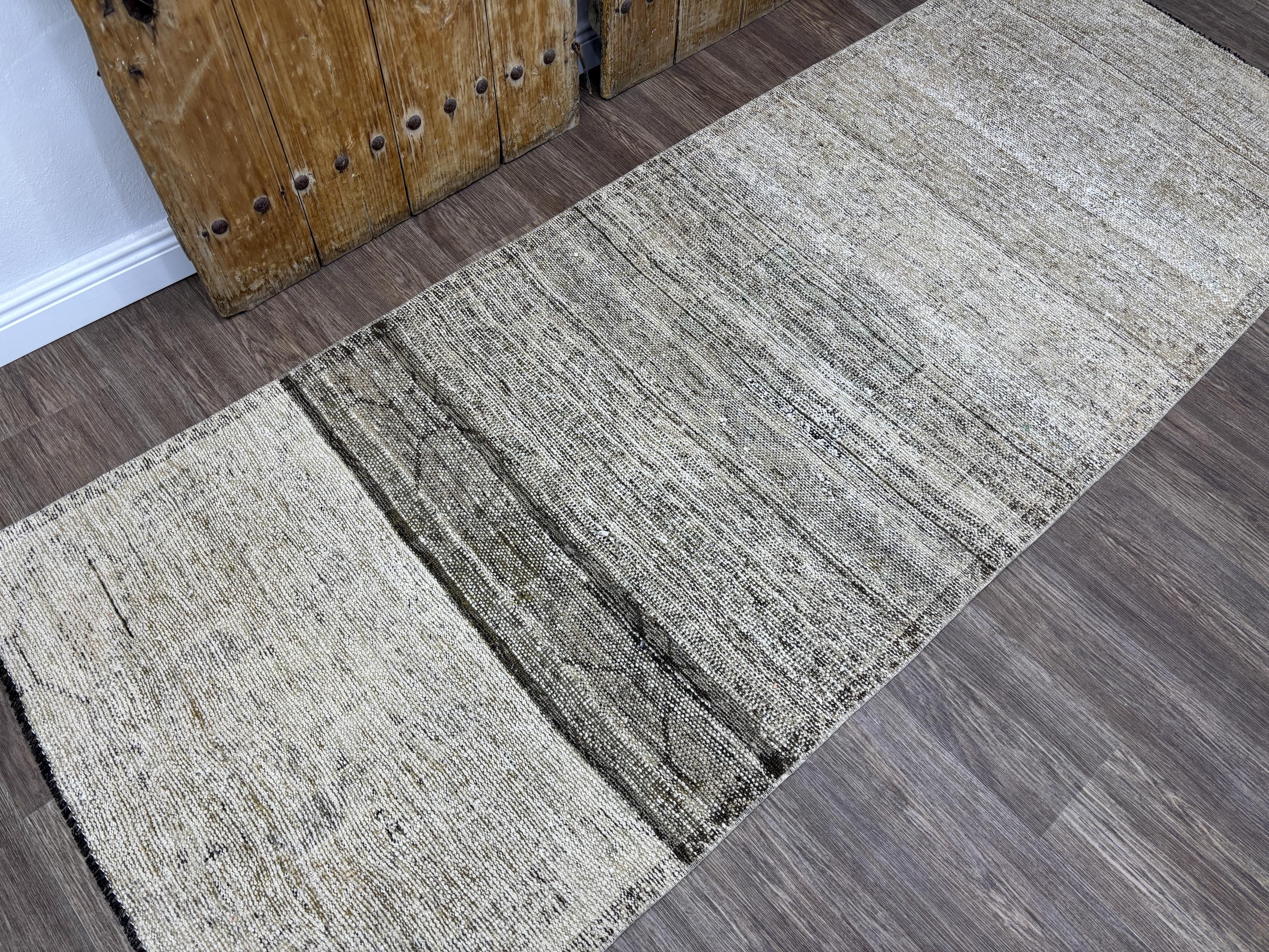 3x9 Beige Brown Vintage Turkish Runner, Hand-knotted Wool Rug, Oushak ...
