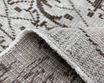 Alfombra turca vintage de 6x9 pies en color beige y marrón, alfombra de lana anatolia anudada a mano, alfombra grande Oushak, decoración para sala de estar, dormitorio, comedor, 6.1x9.4 pies