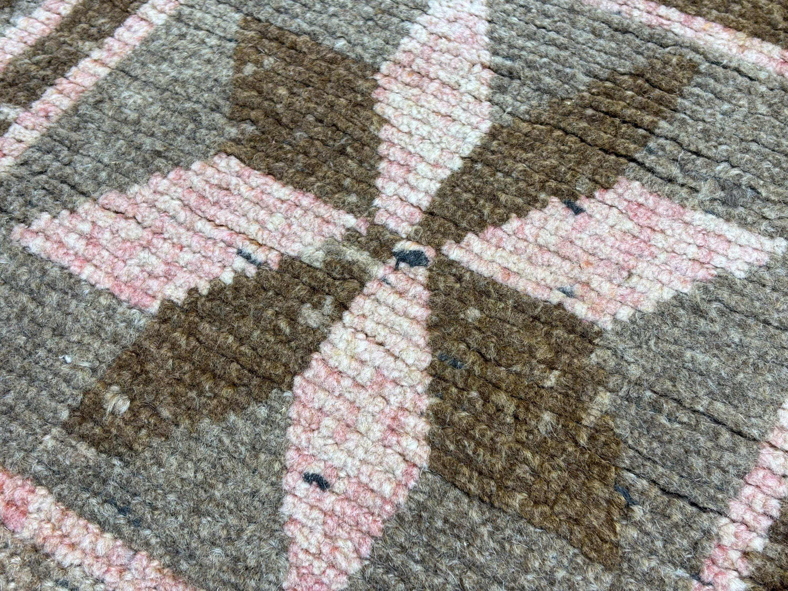 2x4 Pink Brown Vintage Turkish Accent Rug, Hand-knotted Wool Small Area ...