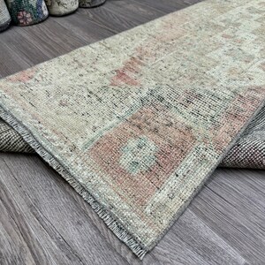 3x8 Beige Pink Faded Vintage Runner, Handmade 3x8 Turkish Rug, Wool on Cotton 3x8 Hallway, Stair, Kids, Kitchen Runner, 3x8 Ft Entry Rug