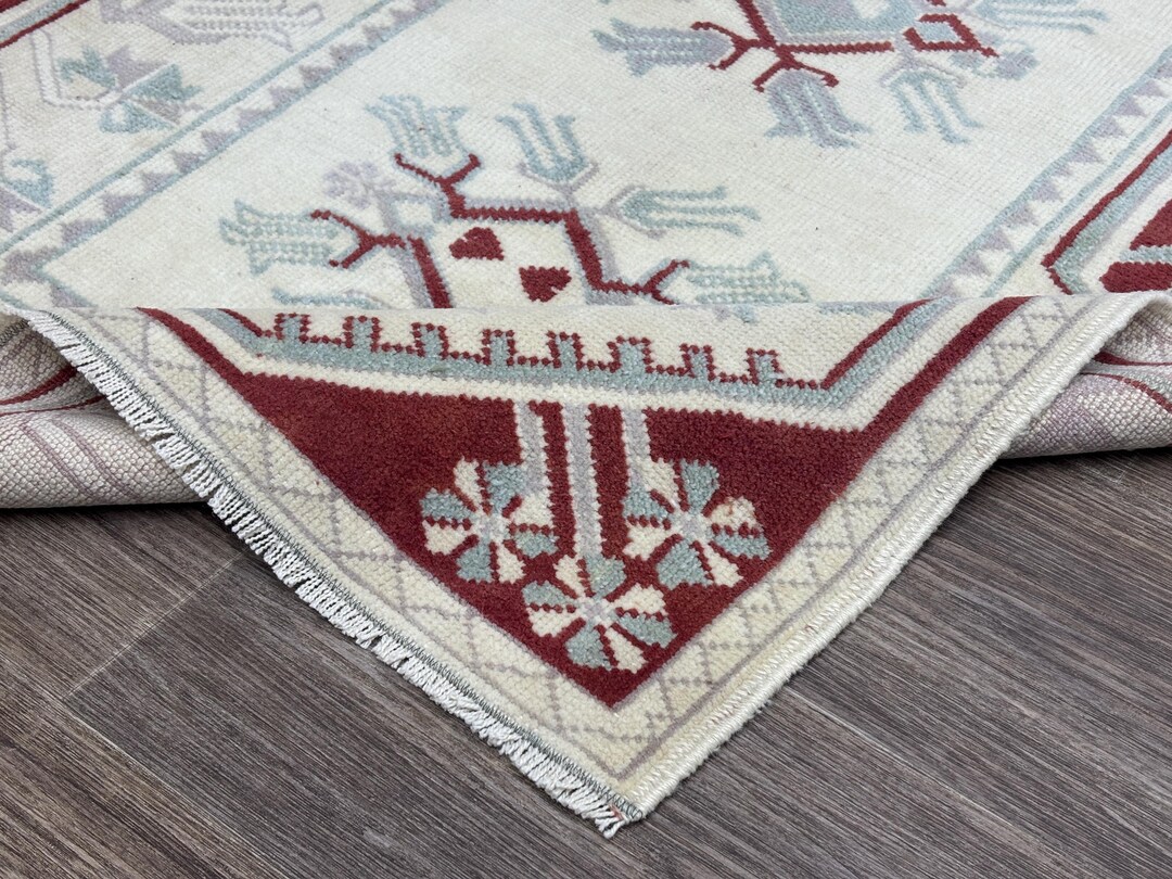 3x5 Vintage Neutral Turkish Rug, Hand-knotted Anatolian Wool Rug, Soft ...