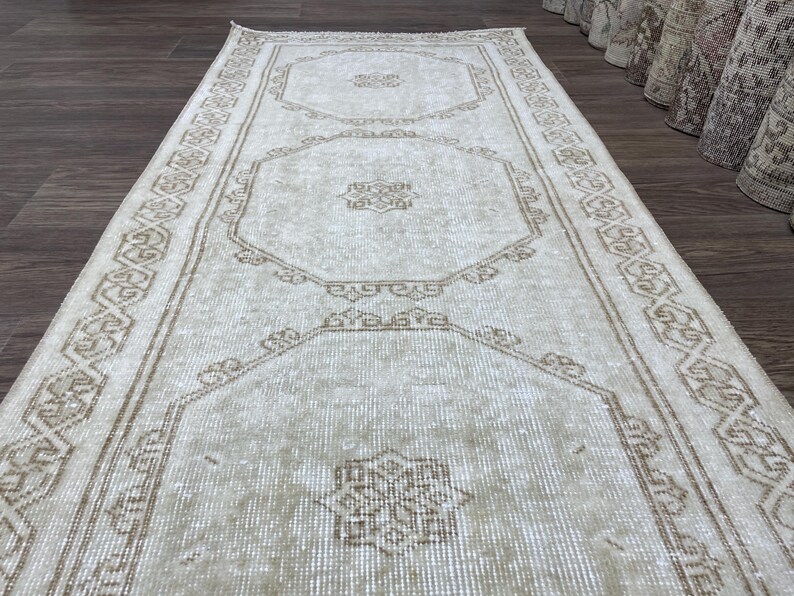 3x10 Cream Brown Turkish Runner, 3x10 Neutral Vintage Runner, Beige
