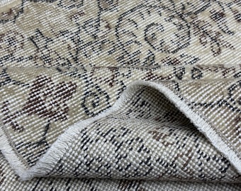 100x200 Beige Brauner Vintage Türkischer Teppich, Handgeknüpfter Wollteppich aus Oushak, Wohnzimmer, Schlafzimmer, Eingangsbereich, Kinderzimmer Dekor, 100x220 cm