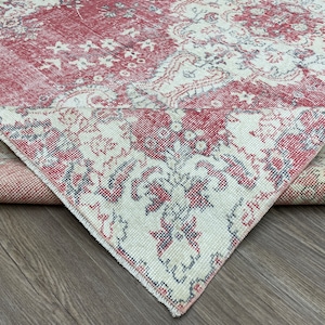 6x9 Vintage Red Turkish Rug, Hand-Knotted Wool Rug, 6x9 Oushak Rug, Large Area Rug, Living Room, Bedroom, Dining Room Rug, 5.6x9.3 Ft
