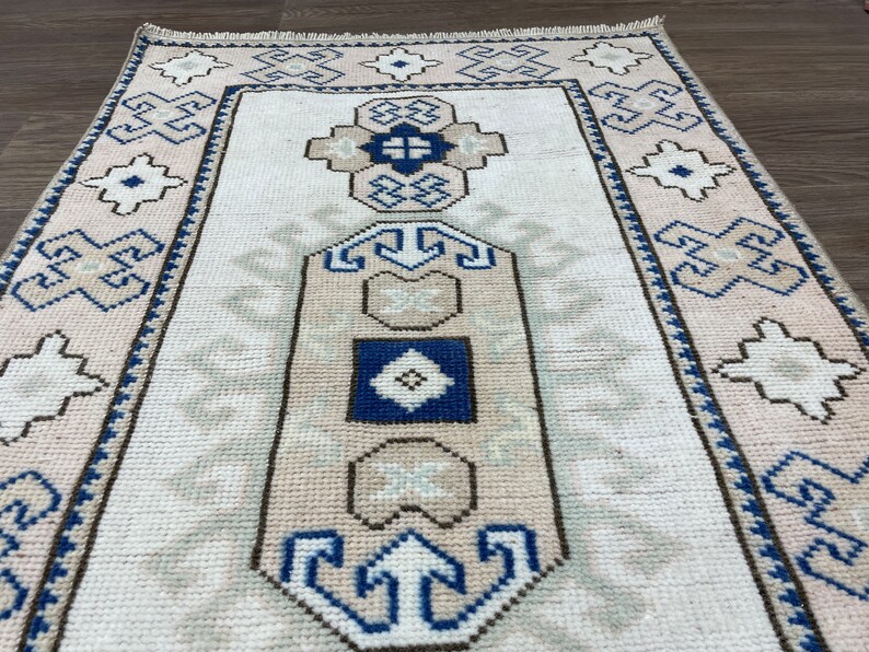 2x4 Turkish Rug, Small Oushak Rug, 2x4 White Pink Blue Rug, Natural