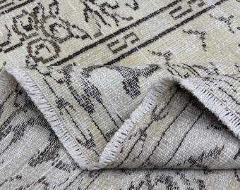 5x8 Beige Brown Vintage Turkish Area Rug, Hand-Knotted Wool Rug, Neutral Oushak, Modern Living Room, Bedroom, Nursery Decor, 5.1x8.2 ft