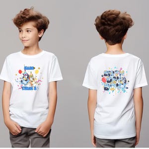 Personalized Bluey Birthday T-shirt, Bluey Birthday Boy Shirt, Bluey Party Shirt, Custom Kids Name Shirt, Family Bluey Birthday Shirt