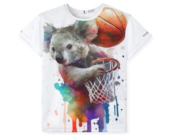 Koala Basketballer - Kids' Watercolor T-shirt | Personalize the T-shirt with any Name | Perfect Christmas Gift