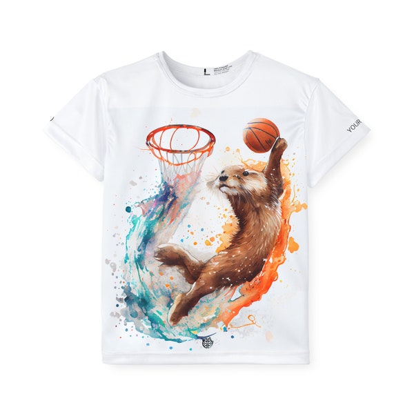 Playful Otter Basketball Kids T-Shirt | Unique Watercolor Print | Print you name on it