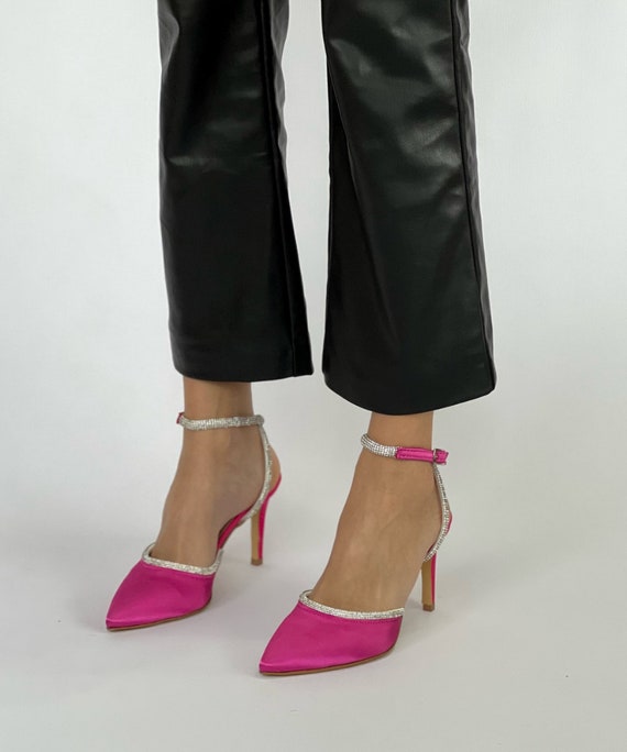Bridal Shoes, Heeled Shoes, Wedding Shoes, Fuchsia Satin Bias