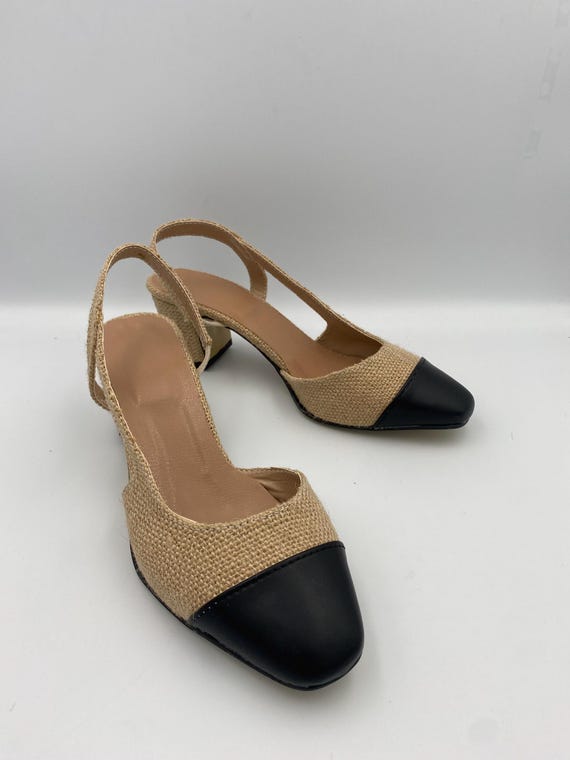 Dos Tonos Zapatos Beige Con Punta Negra Zapatos De Tacón Bajo De