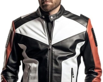 Giacca in pelle personalizzata Giacca in pelle da uomo stile motociclista-Giacca in pelle classica da uomo più recente, giacca da moto - vera pelle.