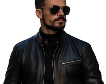 Veste en cuir personnalisée Blouson aviateur en cuir homme 100% cuir d'agneau véritable Blouson en cuir véritable Blouson en cuir noir homme Cadeau pour lui