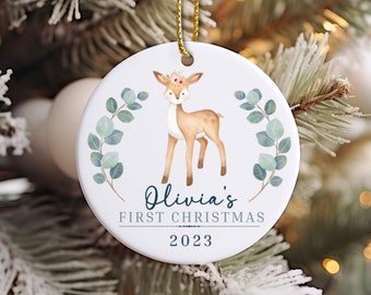 Personalized Name Ornament, Baby's First Christmas Ornament, Custom Ornament, Holiday Gift Ornament, Baby Gift, New Parents Gift, Deer Baby