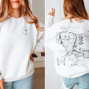 Herr der Ringe Sweatshirt Baum von Gondor ""pocket design"" Herr der Ringe Karte auf dem Rücken, The Hobbit merchTolkien Herr der Ringe Mittelerde Karte Pullover."