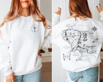 LOTR Sweatshirt Tree of Gondor "pocket design" Lord of the Rings map on back, The Hobbit merchTolkien LOTR Middle Earth map Sweater