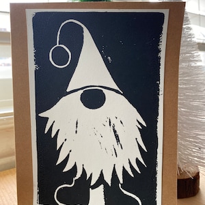 Carte-cadeau faite main, impression linogravure, carte faite main, imprimé nain, carte-cadeau, noir et blanc, conception simple, carte de remerciement, impression fantaisie