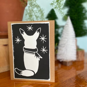 Carte-cadeau faite main, Linogravure, Carte-cadeau, Renard imprimé, Carte-cadeau, Carte de remerciement, Impression noir et blanc, Fête des pères, Imprimé animal