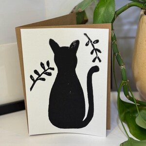 Carte de chat faite main, impression linogravure, carte de voeux originale, art lino, fête des mères, art animalier, pendaison de crémaillère, anniversaire, soulagement, art cadeau
