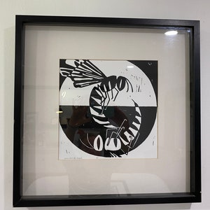 Stampa linoleografica, arte di vespe, stampa linoleografica, idea regalo, arte fatta a mano, bianco e nero, stampa di insetti, arredamento per la casa, arte originale, design semplice, arte di insetti