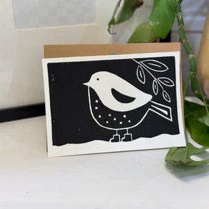 Carte oiseau faite main, impression linogravure, carte de voeux originale, art lino, fête des mères, art animalier, pendaison de crémaillère, anniversaire, impression en relief