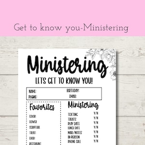 Favorite Things Questionnaire Favorites List Ministering Sister Survey Ministering Questionnaire Getting to know you Spotlight Questions