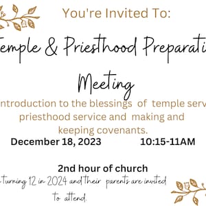 priesthood and temple preview invite | Primary Invite | Primary Prints | lds Primary Latter-day saints