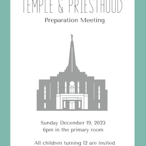 priesthood and temple preview invite | Primary Invite | Primary Prints | lds Primary Latter-day saints