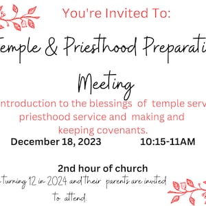 priesthood and temple preview invite | Primary Invite | Primary Prints | lds Primary Latter-day saints