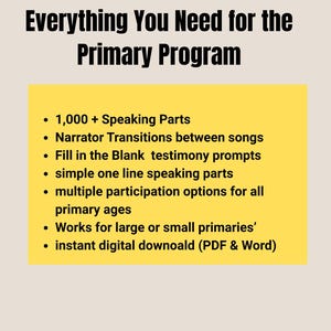 K&ouml;nnte beinhalten: Eine digitale Ressource mit dem Titel &bdquo;Everything You Need for the Primary Program&ldquo; mit gelbem Hintergrund. Der Text listet Funktionen wie Sprechteile, Erz&auml;hler&uuml;berg&auml;nge und Zeugnisaufforderungen auf.