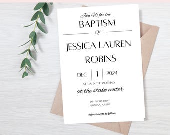 Invitation au baptême pour la primaire des SDJ | Primaire des Saints des Derniers Jours | faire-part de baptême | Primaire | Baptême