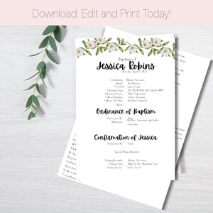 Editable LDS Baptism Program for Girls - Customizable Latter-day Saints Primary Invitation Template