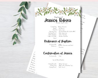 Programme de baptême LDS modifiable pour filles - Modèle personnalisable d'invitation pour la primaire des saints des derniers jours