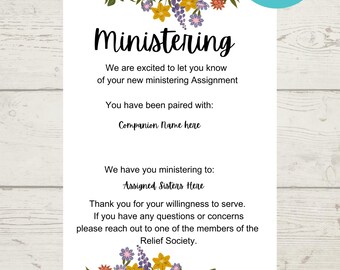 Customizable LDS Relief Society Ministering Assignment Card Template - Digital Download