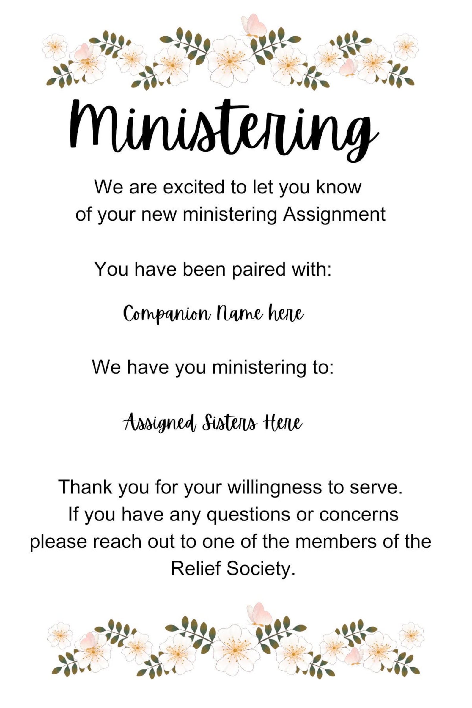 Key Assignment Card Editable LDS Ministering Assignment Card for Relief Society - Etsy