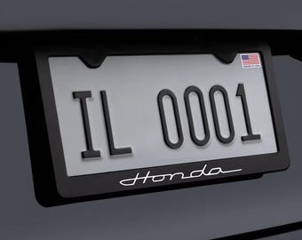 Vintage Honda Logo License Plate Frame Black Premium Stainless Steel
