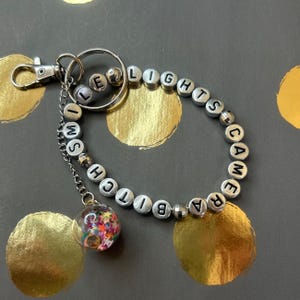Handmade Taylor Inspired Lights Camera Bitch Smile Key Ring/Key Chain with stars bauble charm