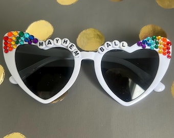 Novelty Rhinestone Festival Gig Concert Heart Shaped Sunglasses - can be personalised