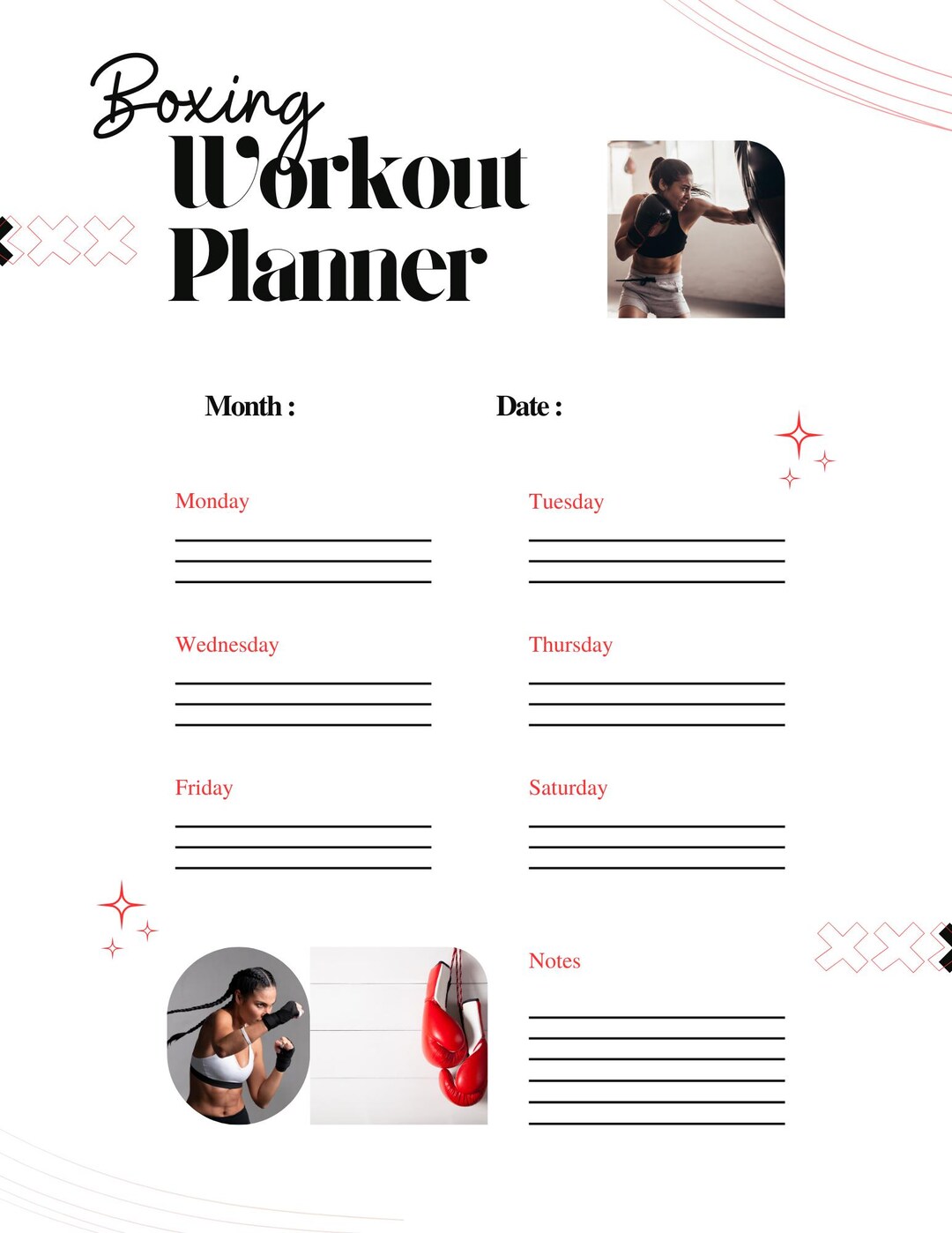 Weekly Time Boxing Template.pdf Weekly Boxing Fitness Planner for Printing - Etsy