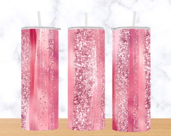 Pink Glitter Tumbler 20 oz Skinny Tumbler Sublimation Design Descarga digital, PNG Instant DIGITAL SOLAMENTE, Tumbler Wrap