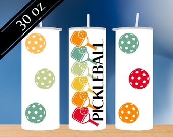 Retro Pickleball 30 oz Skinny Becher Sublimation Design digitaler Download, PNG Instant DIGITAL ONLY, Tumbler Wrap