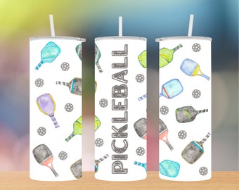 Aquarell Pickleball 20 oz Skinny Tumbler Sublimation Design digitaler Download, PNG Instant DIGITAL ONLY, Tumbler Wrap