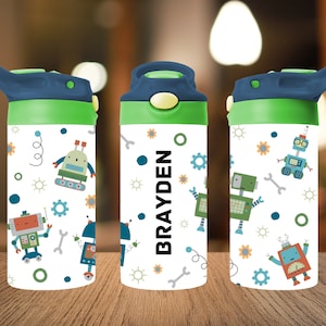 Robot and Gears Kids Tumbler, Kids Cup Wrap, Sublimation Design Digital Download, PNG Instant DIGITAL ONLY, Tumbler Wrap