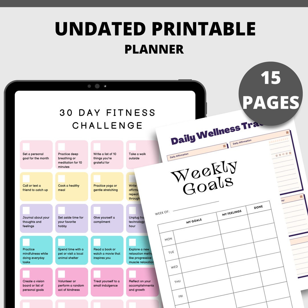 Printable Wellness Bundle Planner | Daily Challenge | Self-care Planner ...