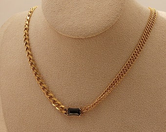 ONYX 18K Gold Stainless Steel PVD Necklace, Black Stone Necklace for Women/Girls