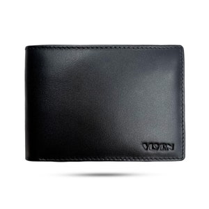 Cartera delgada de cuero plegable para hombre con bloqueo RFID (negra)